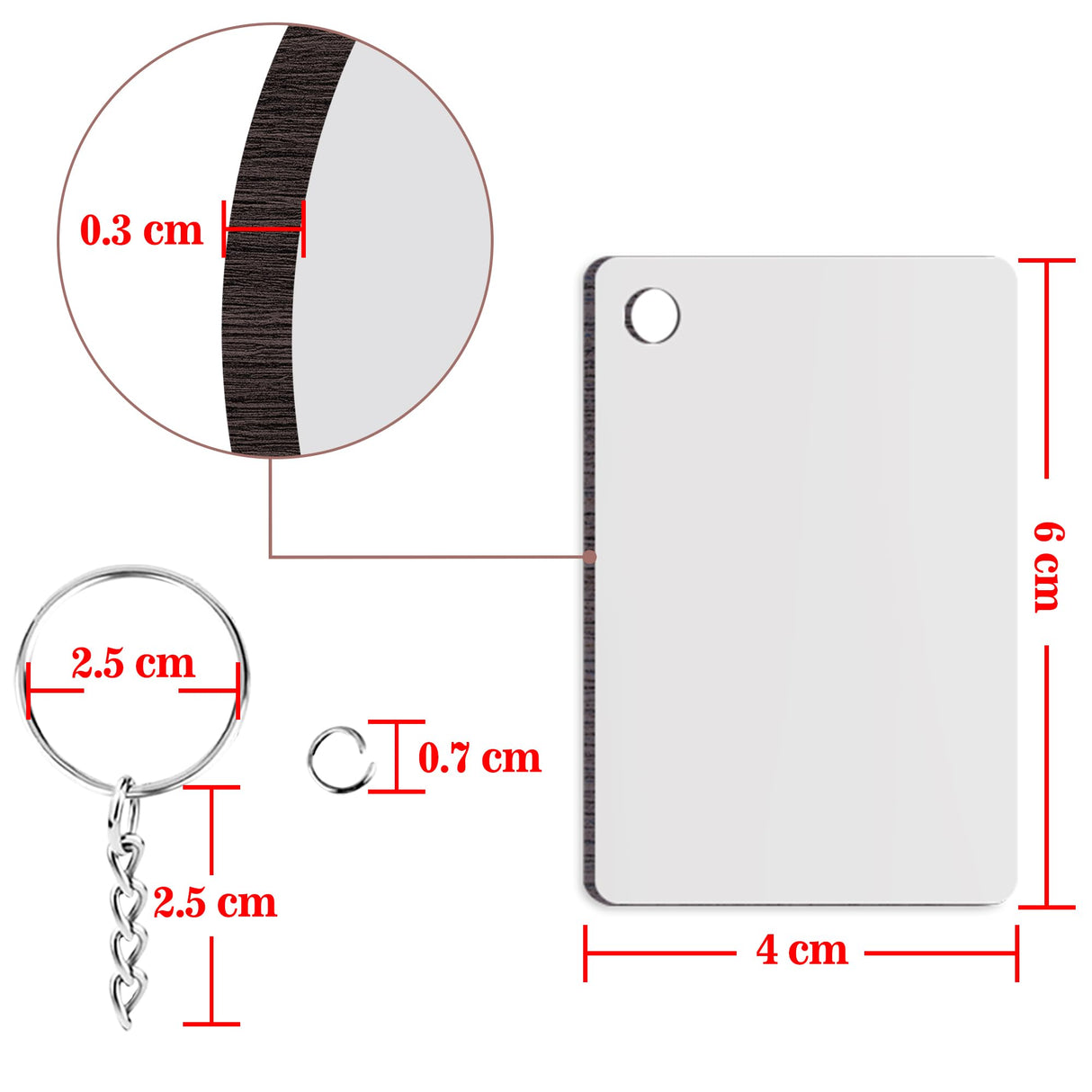Duufin 120 Pieces Rectangle Sublimation Keychain Blanks Double Side Heat Transfer Blanks MDF Key Rings Blank Board Key Chain Blanks for Sublimation DIY and Craft Duufin