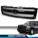 PIT66 Front Grille Grill Textured Black Compatible with Chevy Silverado 1500 LS LT LTZ WT 2007-2013 /Silverado 1500 Hybrid 2009-2013/ Silverado 1500 XFE 2010-2013 GM1200578 25810706 PIT66