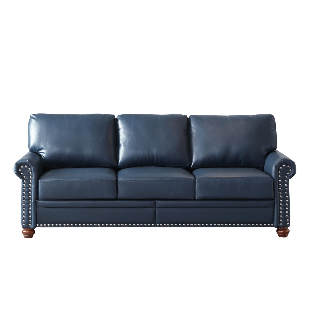KEIKI 82.68" Chesterfield Sofa, Retro Style Upholstered Faux Leather PU Couch with Storage Space, Rolled Arm, Nailhead for Living Room Bedroom Office Apartment, Navy Blue KEIKI