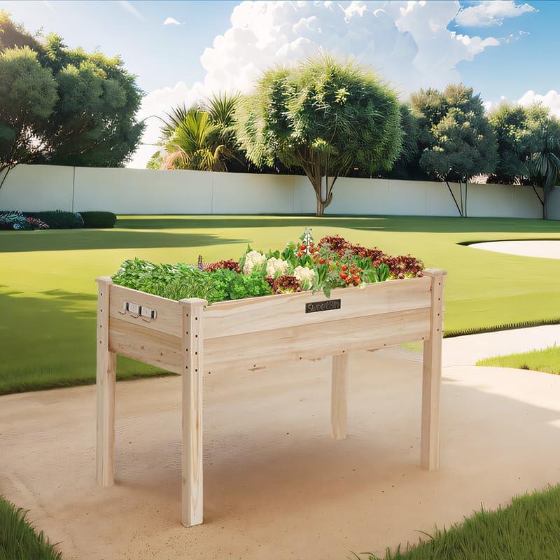 SweetBin Wooden Raised Garden Bed, 45”L X 23”W X 30”H Garden Planter with Legs for Vegetable, Flower, Herb, Elevated Wood Planter Box Stand，Perfect for Outdoor, Backyard, Patio, Gardening Balcony