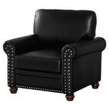 Lunanniu 35" Faux Leather Pu Armchair Classic Vegan Leather Accent Chair Elegance Single Seat with Rolled Armrests Nailhead Trim Wood Legs Traditional Living Room 1 Seat-Black Lunanniu