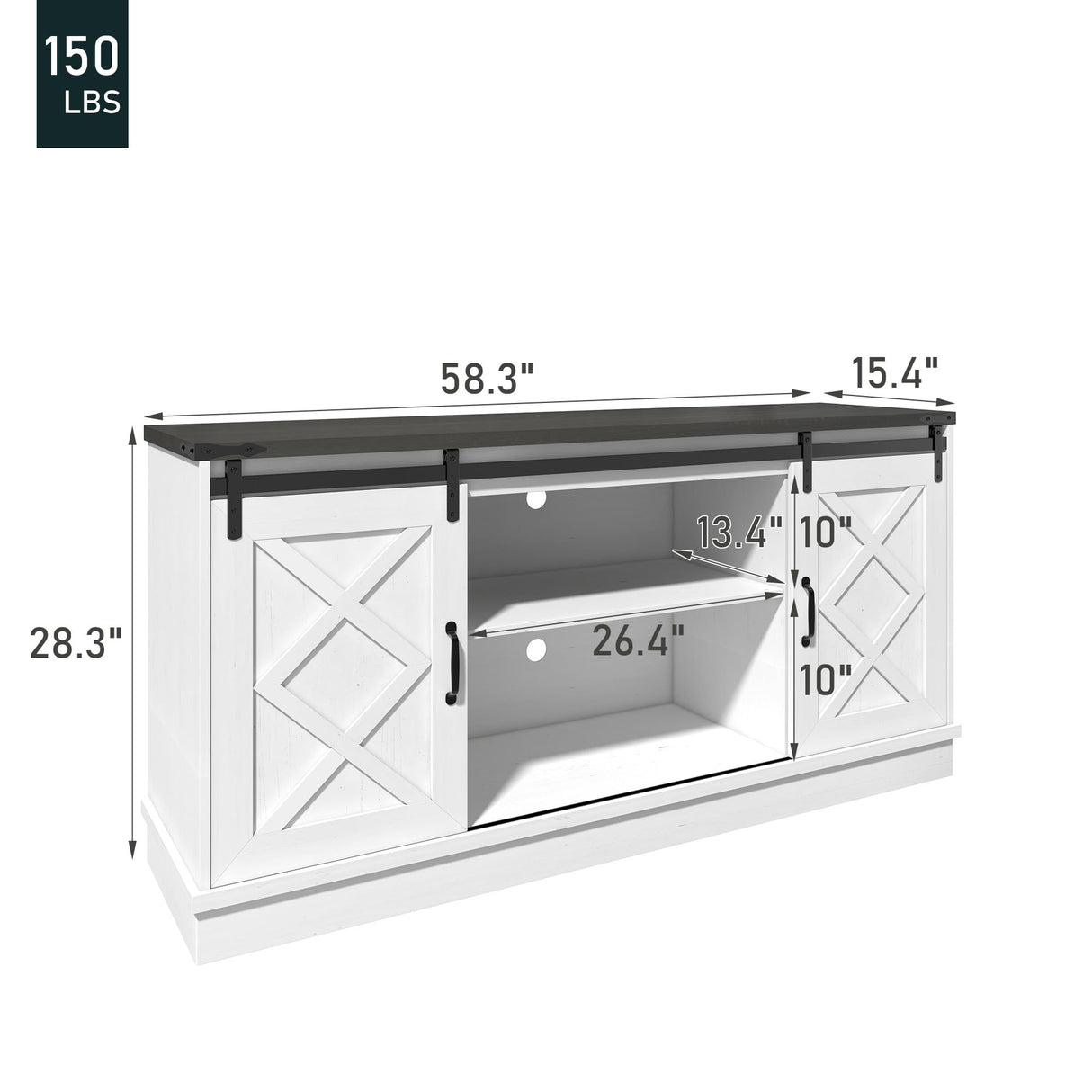 Boyel Living Farmhouse TV Stand for TVs up to 65 Inches,Farmhouse Entertainment Center with 2 Slicing Barn Door，Tv Consol for Living Room,Morden White Boyel Living