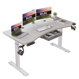 bilbil 63x30 Inches Dual Motor Electric Standing Desk with Drawer, Height Adjustable Sit Stand Up Desk with 4 Splice Boards, Home Office Desk Computer Workstation with Pale Pearwood Top/White Frame bilbil