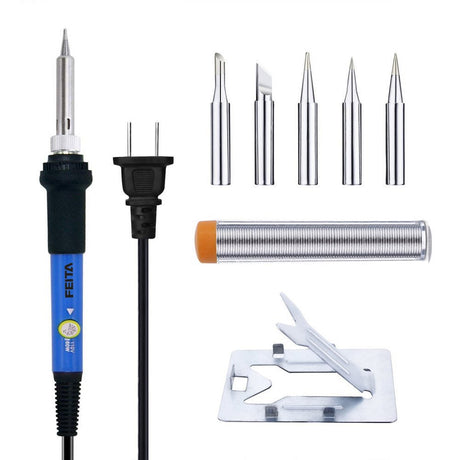Soldering Iron Kit Electronics - FEITA Adjustable Temperature Solder Iron AC110V 60W with 5Pcs Different Solder Tips, Soldering Stand, Solder Wire for Variously Electronic Repair FEITA