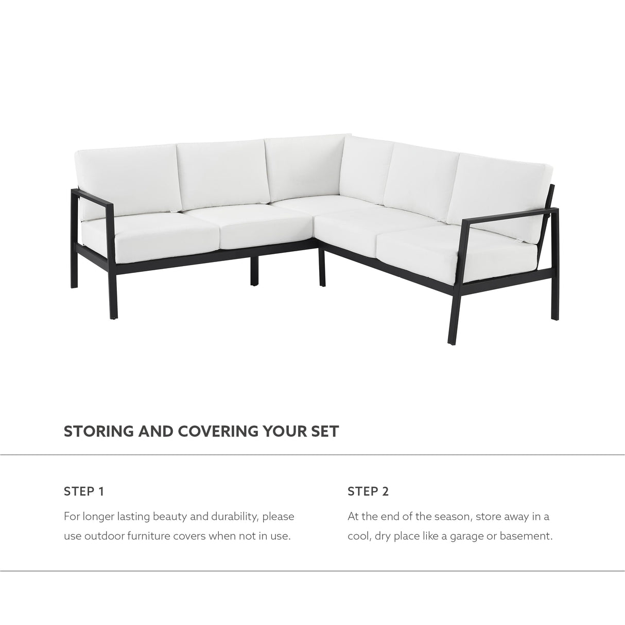Linon Greyton Black Aluminum Frame Outdoor Sectional with White Removable Cushions Linon