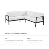 Linon Greyton Black Aluminum Frame Outdoor Sectional with White Removable Cushions Linon