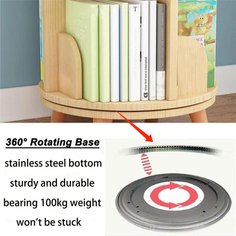 5-Tier Rotating Pine Wood Bookshelf with Legs for Space-Saving Storage Gdrasuya10