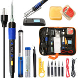 110W Electronics Soldering Iron Kit - LCD Digital Soldering Iron Adjustable Temperature, Wire & Cutter, Stand, Soldering Iron Tip Set, Desoldering Pump, Solder, Tweezers, Soldering Flux Paste LDK
