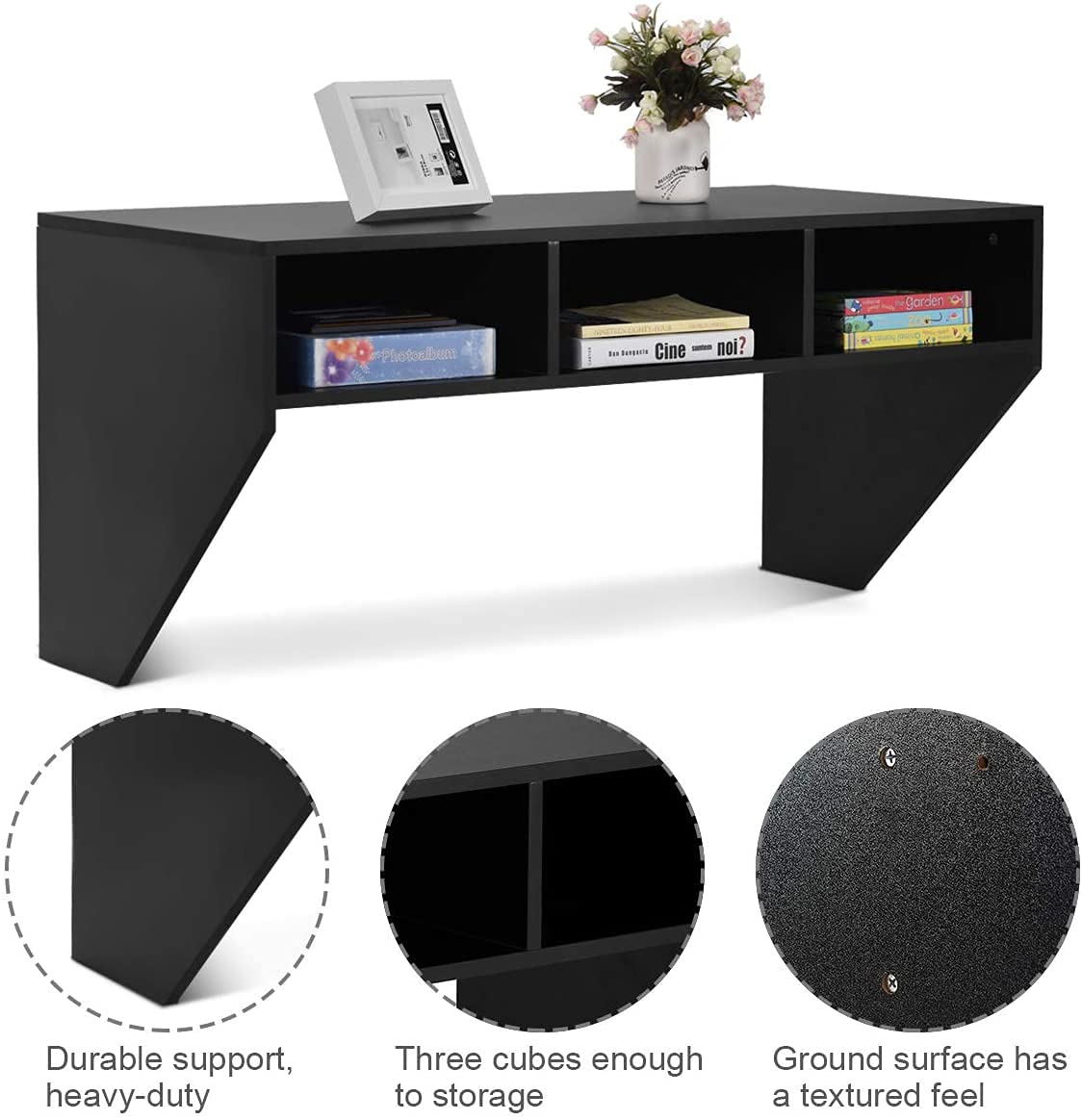 Giantex Wall Mounted Desk Floating Computer Desk, Writing Study Table W/3 Storage Shelves, Laptop PC Table for Living Room, Bedroom, Office (Black) Giantex