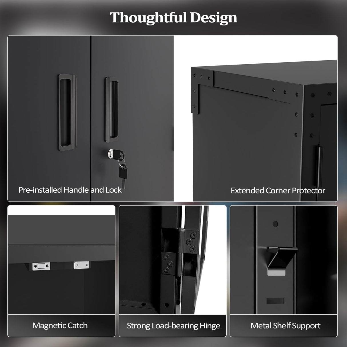 VINGLI 72'' Tall Garage Storage Cabinet, Metal Storage Cabinet with Pegboards, Wheels, Locking Doors and Adjustable Shelves (Black, 32''W x 16''D x 72''H) VINGLI