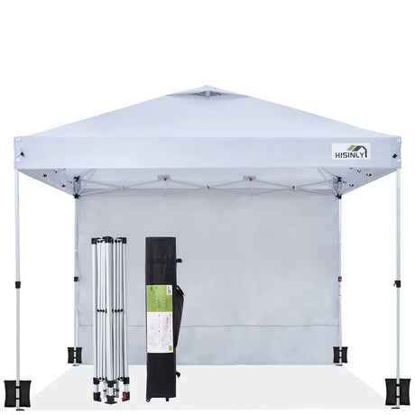 Hisinly 10x10ft Pop Up Canopy Tent with Removable Sidewall, Instant Shade Canopy with Vented Roof for Patio Outdoor Camping with Wheel-Bag, 4 Sand Bags, 8 Stakes Hisinly