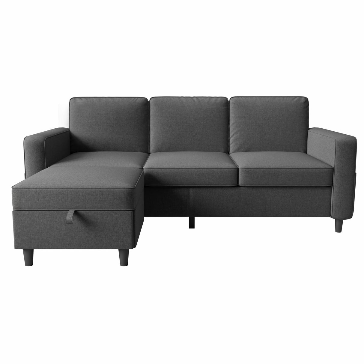 Sectional Sofa Couches for Living Room - 78'' Dark Grey 3 Seat L-Shaped Couch with Storage Ottoman, Modern Linen Convertible Sectionals Sofas with Chaise for Apartment, Office, Small Space Lonkwa