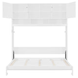 Merax Queen Size Murphy Bed with Ample Storage Shelves, Horizontal Murphy Wall Bed with Diamond Stripes, No Box Spring Needed, White Merax