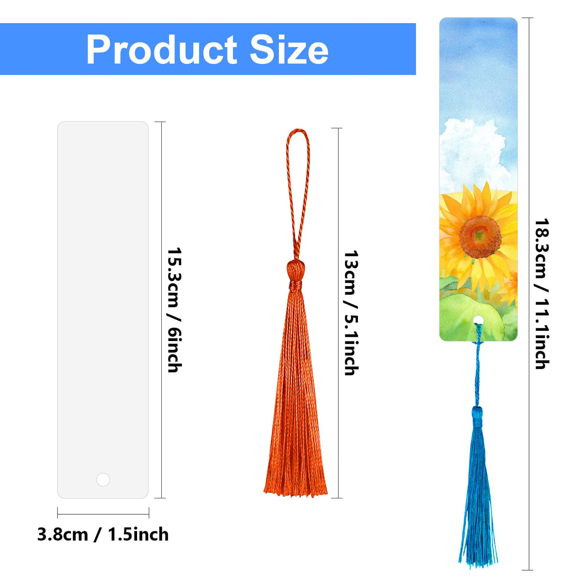 100 Pcs Sublimation Bookmark Blank, Paper DIY Bookmarks with Hole and Colorful Tassels for Crafts,Personalized Tassels Blank Bookmarks Youmation