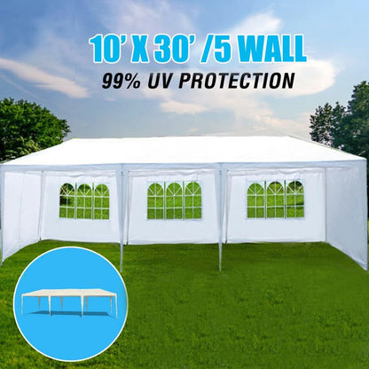 Acosure 10x30' Wedding Party Canopy Tent with 5 Removable Sidewalls,Outdoor Gazebo W/Ropes and Stakes,for Gardens,Patios,Beaches,Parties,Easy to Assemble,White - WoodArtSupply