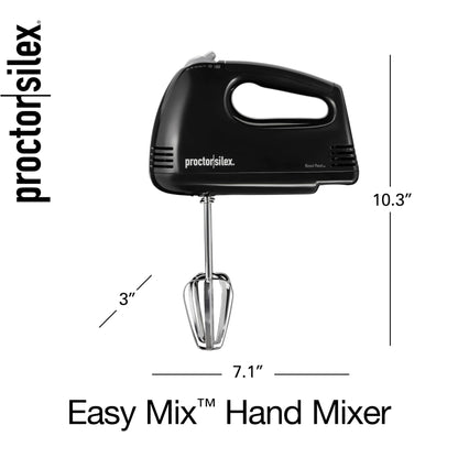 Proctor Silex Easy Mix 5-Speed Electric Hand Mixer with Bowl Rest, Compact and Lightweight, 100 Watts of Peak Power, Black