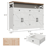 Befrases Farmhouse Buffet Cabinet with Drawers & Open Shelf, Sideboard Storage Cabinet, Kitchen Hutch Pantry, Wood Coffee Bar Station Cabinet for Kitchen, Dining Room, Hallway, 52" L White Befrases