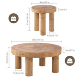 RUSTOWN 2-Piece Round Farmhouse Coffee Table, Rustic Coffee Table and End Table Sets, Circle Wooden Ring Finish with Solid Wood Legs, Center Table Set for Living Room (Natural) RUSTOWN