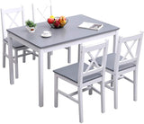 SogesPower Dining Table Set for 4, 5-Piece Wood Kitchen Dining Table Set with 4 Chairs for Kitchen Dining Room Restaurant Small Space, Grey&White SogesPower