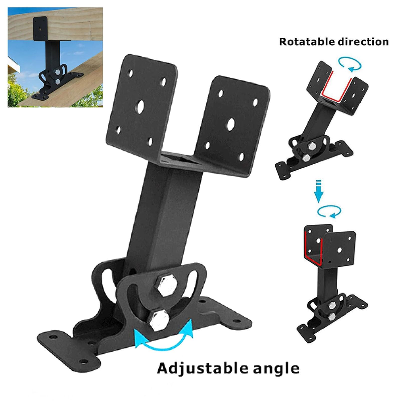 Tacarlha Roof Riser Bracket,Roof Riser Bracket Kit High Strength Rustproof, Corrosion Resistant Powder-Coated Adjustable Pergola Roof Riser, Beam Bracket Versatile Roof Mounting Solution Blac - WoodArtSupply