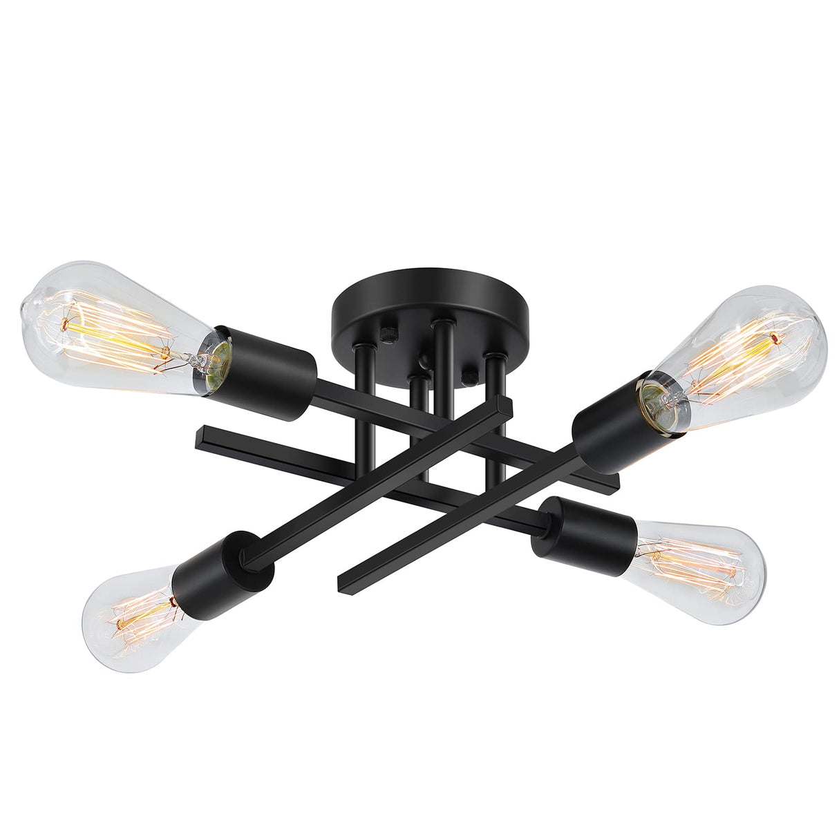 SunRider Industrial 4-Light Semi Flush Mount Ceiling Light Fixture, Modern Farmhouse Lights Matte Black, Rustic Sputnik Chandelier for Bedroom Foyer SunRider