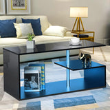 HOMMPA LED Coffee Tables for Living Room Modern Black Coffee Table with 3 Tiers Open Storage Shelf High Gloss Center Table Sofa Tea Table with LED Lights for Home Office Furniture Black HOMMPA