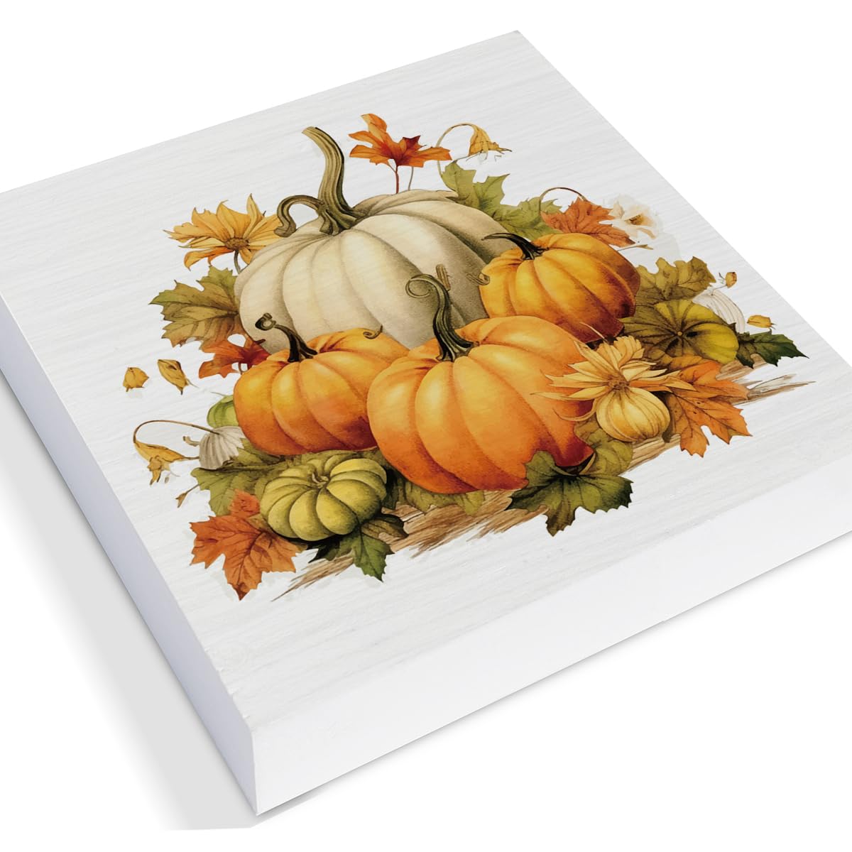Pumpkin Decor Farmhouse Fall Decorations Harvest Wooden Block Sign Home Indoor Decor 5 x 5 Inches PIXCEOS