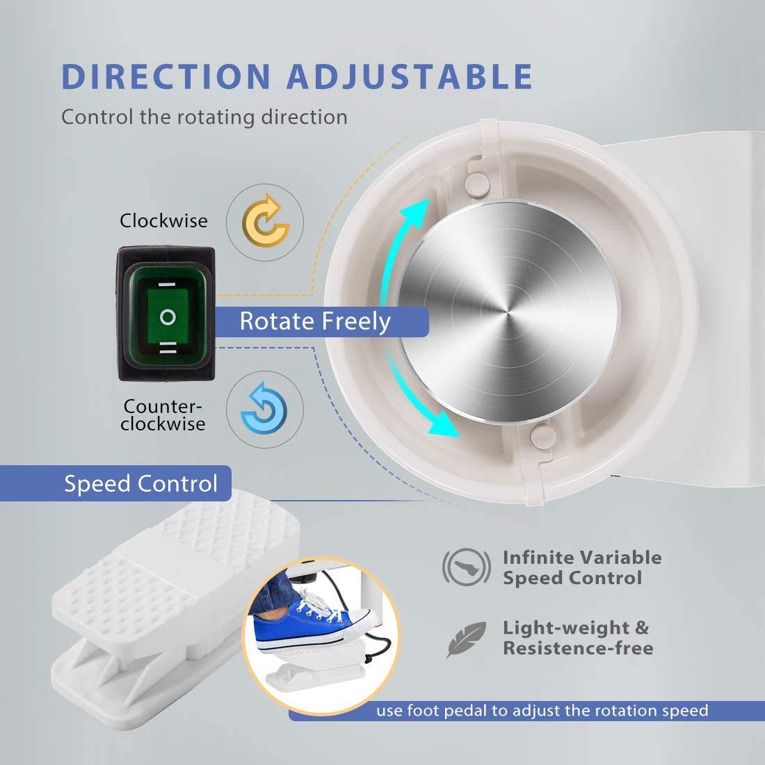 VIVOHOME 25CM Pottery Wheel Forming Machine 350W Electric DIY Clay Tool with Foot Pedal and Detachable Basin for Ceramic Work Art Craft White VIVOHOME