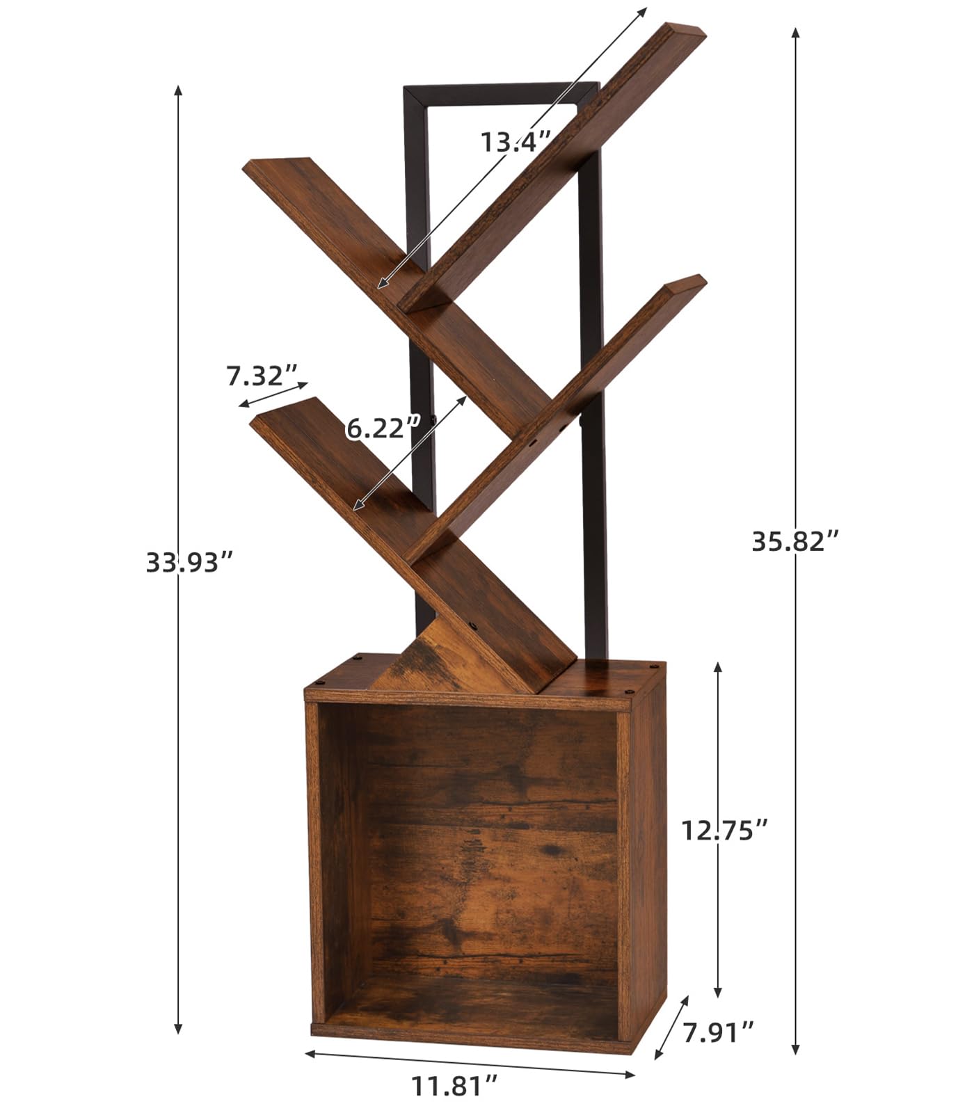 YSVCO Rustic Brown Tree Design 4-Tier Bookshelf for Small Spaces - WoodArtSupply