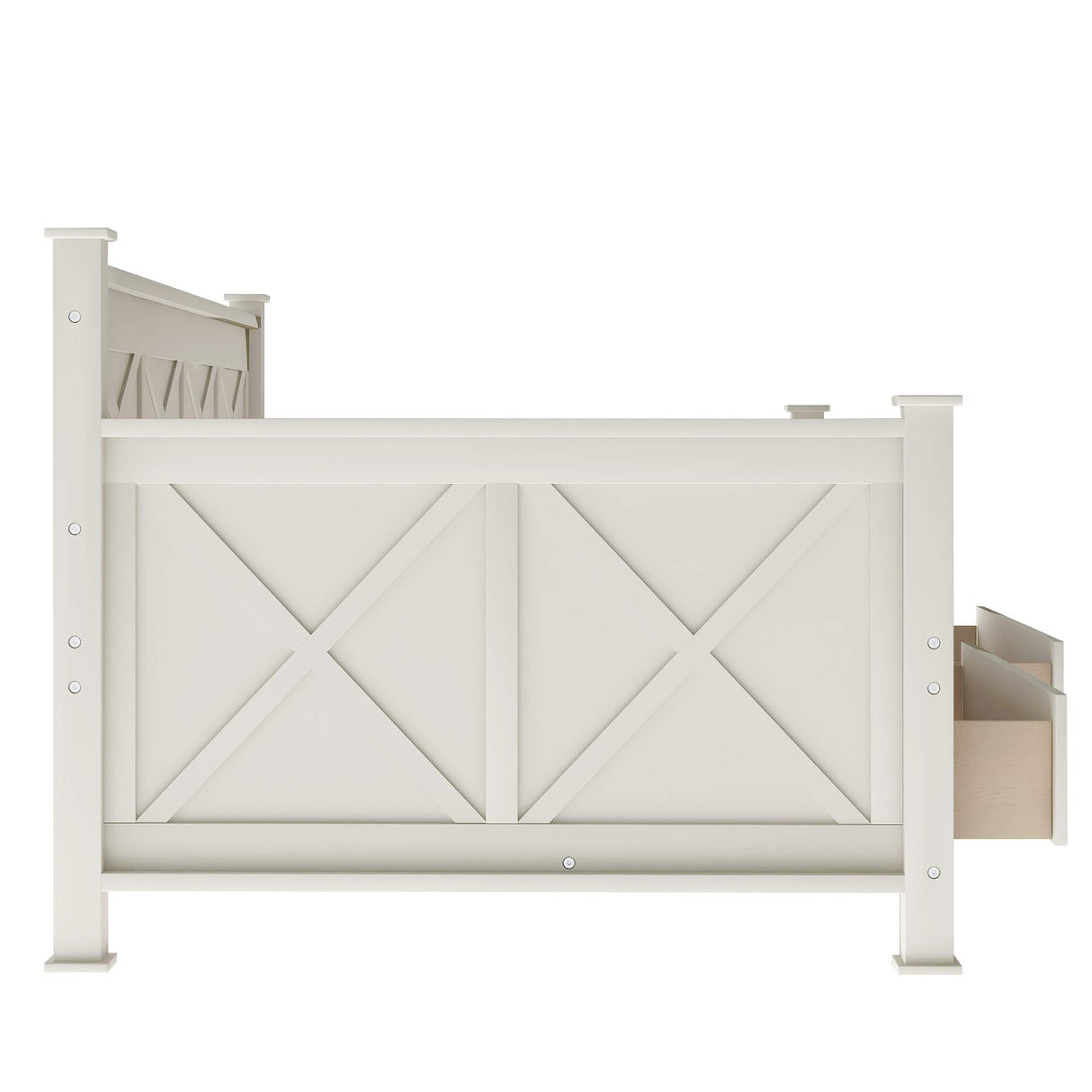 Twin Size Farmhouse Wood Daybed with 2 Storage Drawers, X-Shaped Sturdy Modern and Rustic Casual Style Corner Bed Day Bed Frame with Drawers for Bedroom, No Box Spring Required (Cream White+Twin) THINK 30