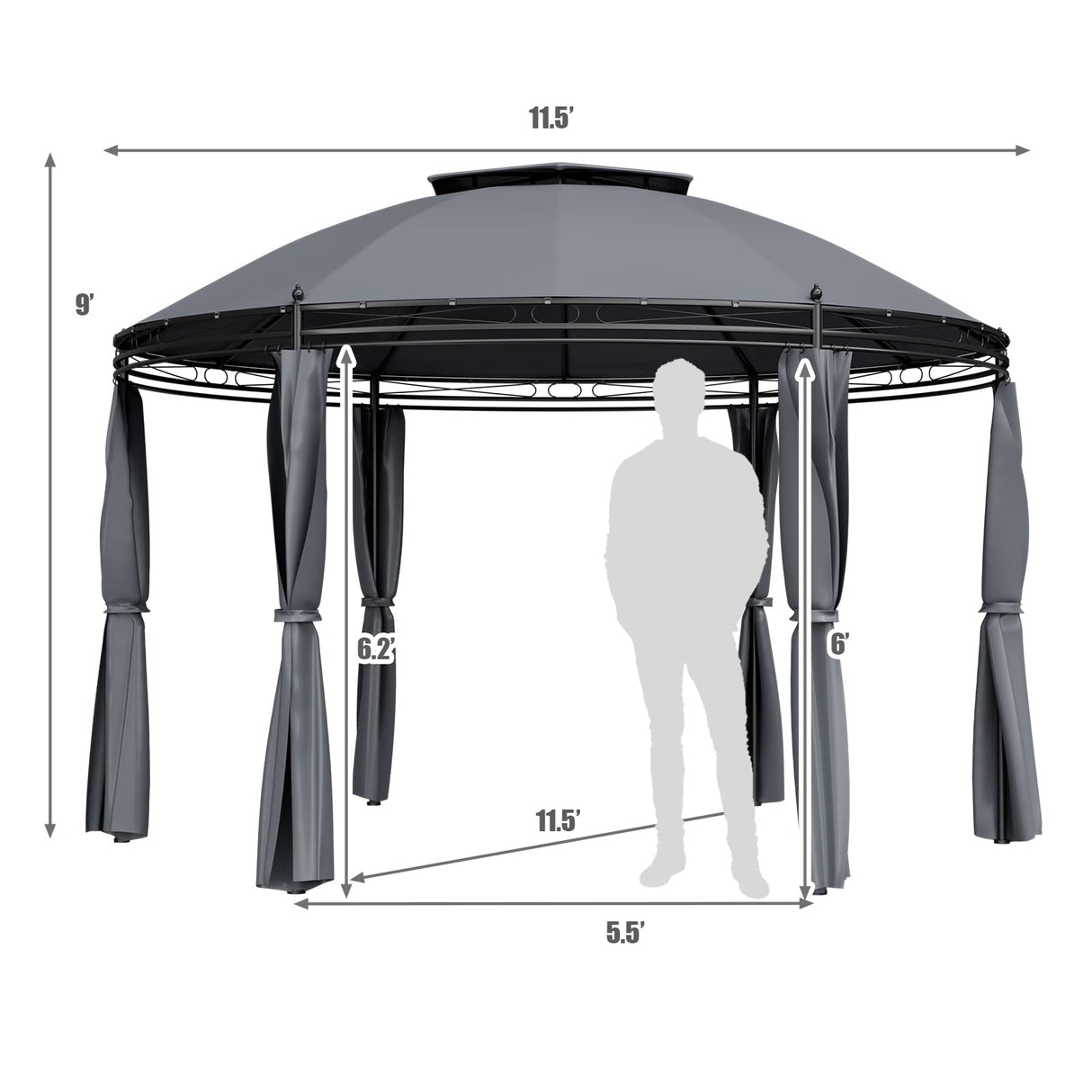 Tangkula 11.5x11.5 ft Round Patio Gazebo, 2-Tier Dome Gazebo with Removable Side Curtains, Heavy Duty Steel Frame, Outdoor Gazebo Pavilion for Tangkula