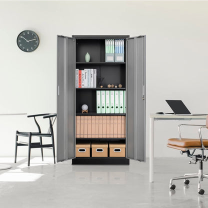 Metal Garage Storage Cabinet, 71" Office filing Storage Cabinet with 4 Adjustable Metal Shelves, Tall Large Utility Steel Cabinet with Door and Lock, for Office, Garage & Pantry Organizer Cabinet.