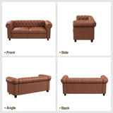 FiveWillowise 72 Inch Brown Couch, Chesterfield Faux Leather Sofa with Wooden Legs, Vintage Tufted Sofa with Rolled Arms, Mid Century Modern Couch with Rivets for Living Room, Apartment, Office FiveWillowise