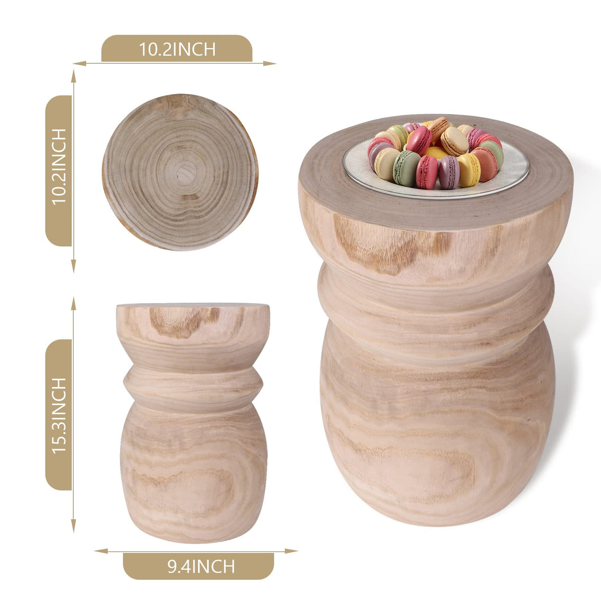 Uziass Wood Tree Stump Side Table Stool, Wooden Stump End Table Round Stump Table Outdoor Stump Table Stump Garden Stool Natural Tree Stump Side Table Uziass