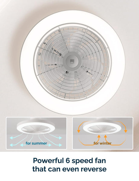 Orison Smart Bladeless Low Profile Ceiling Fan with LED-RGB Ambient Lighting Compatible with Alexa/Google Assistant/App Control, 6-Speed Color Change, Quiet Operation with Remote &App,19.7" (White) Orison