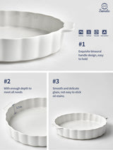 Samsle Ceramic Pie Pan For Baking,13Inch Round Baking Dish With Double Handle,Pie Plate With Ruffled Edge-Microwave, Dishwasher, and Oven Safe Samsle