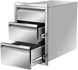 Outdoor Kitchen Drawer Stainless Steel BBQ Triple Drawer Flush Mount for Outdoor Kitchen Island,-14W X 21H X 23D Inch WoodArtSupply