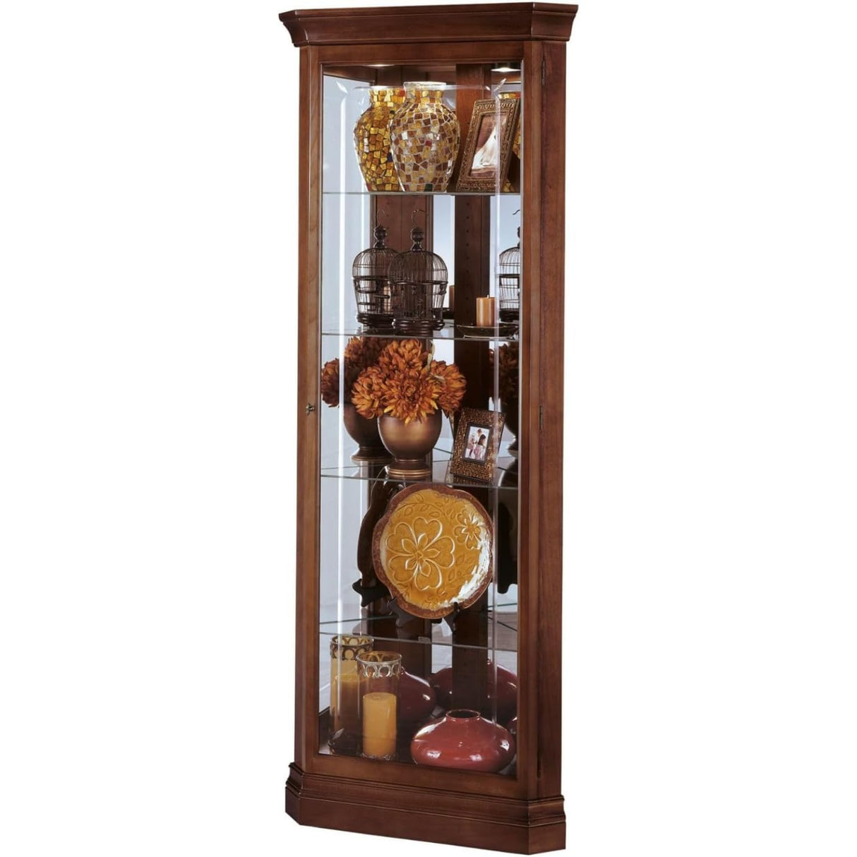 Howard Miller Lynwood Corner Curio Cabinet 680-345 – Windsor Cherry Glass Case with Light Howard Miller
