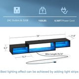 4 EVER WINNER Floating TV Stand, with LED Lights, 59” Floating Entertainment Center with Power Outlet and Storage, Floating TV Shelf Media Console Cabinet for Gaming Box Audio Video, Black 4 EVER WINNER