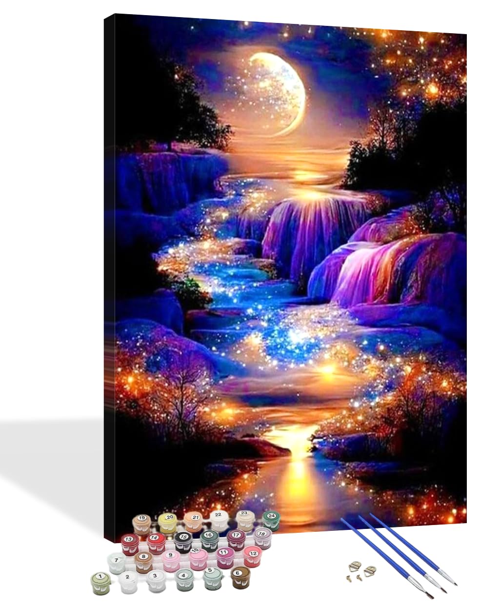 EPLUUM Waterfall Paint by Numbers Kit for Adults Canvas Moon Adult Paint by Numbers for Adults Mountains Painting by Numbers for Adult Paint by Number for Gift Home Wall Decor (16x20 inch) Generic