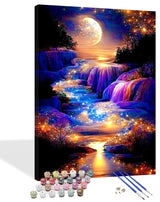 EPLUUM Waterfall Paint by Numbers Kit for Adults Canvas Moon Adult Paint by Numbers for Adults Mountains Painting by Numbers for Adult Paint by Number for Gift Home Wall Decor (16x20 inch) Generic