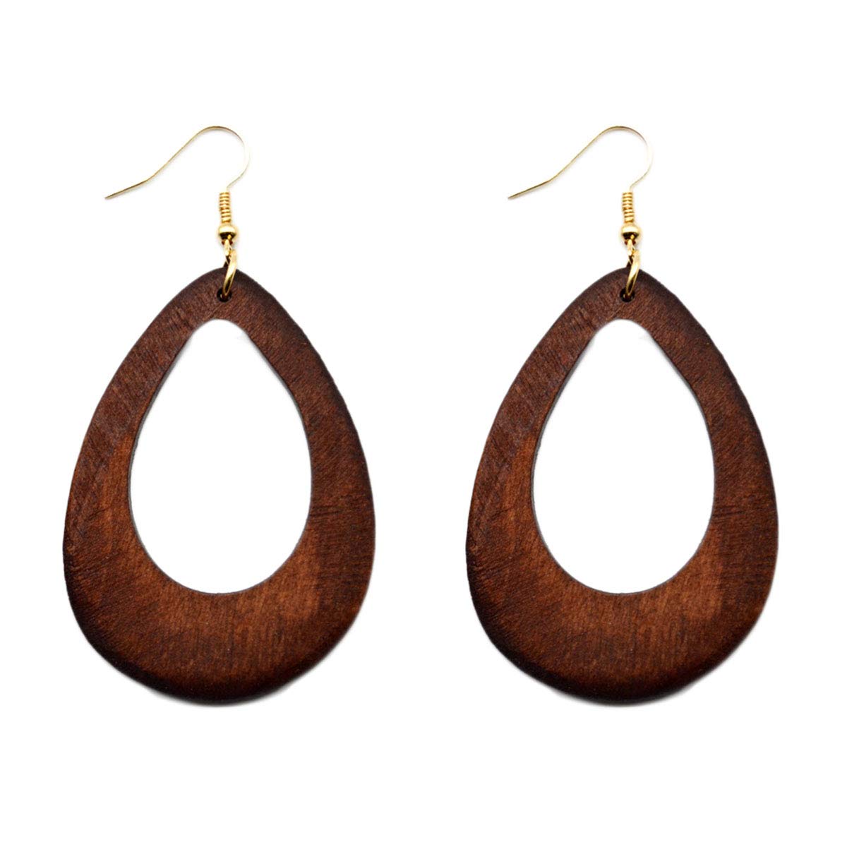 4 Pairs Ethnic Big Geometric Round Circle Teardrop Wood Dangle Earrings Wooden Drop Sets for Women COLORFUL BLING