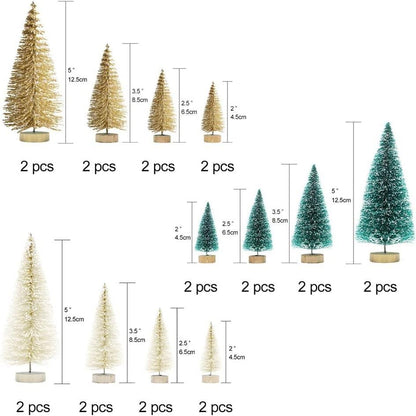 AerWo 24Pcs Mini Christmas Trees Bottle Brush Trees with Wood Base, Christmas Village Trees for Tabletop Christmas Decor Holiday Winter Decorations