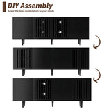 ROMMAK Boho TV Stand for 55-65 Inch TV, 4 Doors, Entertainment Center with Adjustable Shelf, TV Console with 4 Cabinets, Media Console, Solid Wood Feet, Cord Holes for Living Room, Bedroom, Black ROMMAK