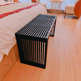 Versatile Wooden Slatted Bench - Sleek Modern Design for Dining, Entryway, Bedroom - Indoor Use with Storage Capability for Home, Kitchen, Bathroom & Beyond (Black) Berkvee
