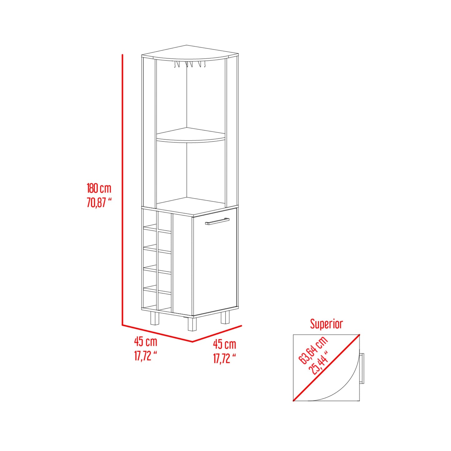 Tuhome Kaia Corner Bar Cabinet, Two Shelves, Ten Built-in Wine Rack, Single Door Cabinet, Two Interior Shelves, Black/Pine