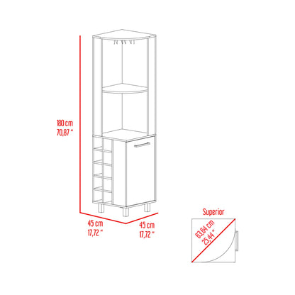 Tuhome Kaia Corner Bar Cabinet, Two Shelves, Ten Built-in Wine Rack, Single Door Cabinet, Two Interior Shelves, Black/Pine