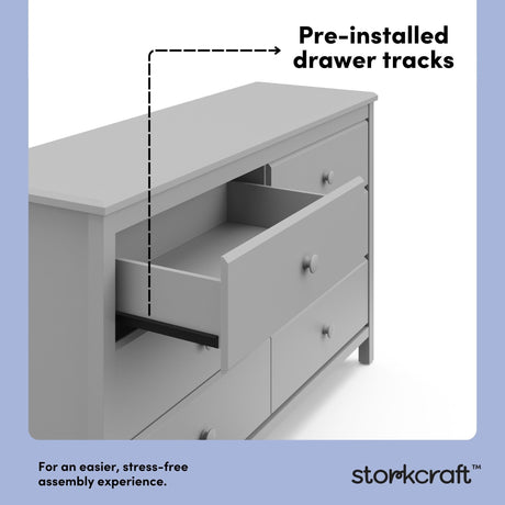 Storkcraft Alpine 6-Drawer Dresser (Pebble Gray) – GREENGUARD Gold Certified, Gray Dresser for Bedroom, Kids & Nursery Storage Drawers, Safety Interlocking Drawers, Pre-Installed Tracks, Kids Bedroom Storkcraft