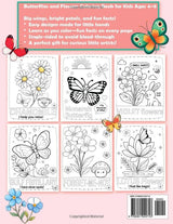 Butterflies and Flowers Coloring Book for Kids Ages 4–8: A Fun Learn-as-You-Color Activity! Majosta
