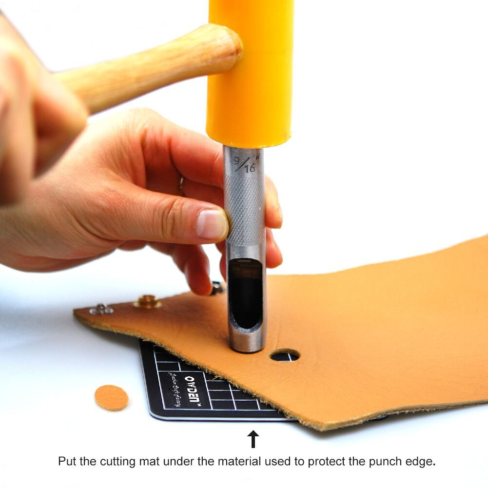 OWDEN 12Piece Leather Hole Punch Set with a Free Cutting mat,Leather Tool,Leather Hollow Punch Set, Round Hole Punch Set,Cut Leather Rubber Paper Soft Material OWDEN